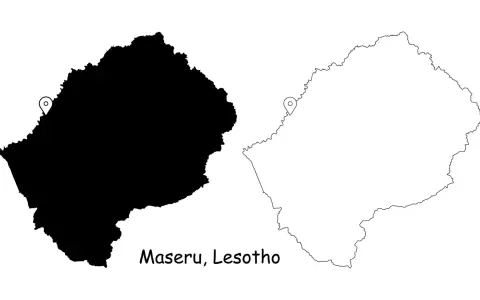 Dwie mapy Lesotho: jedna czarna, druga z konturem. Na obu zaznaczono Maseru.