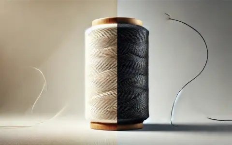 En rulle tråd, halvt ljus bomull, halvt mörk. Lätta trådar dansar i luften, som om de fångar **drops cotton light**.
