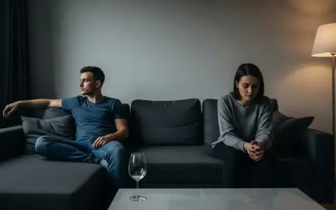 Para siedzi na kanapie w milczeniu, oddzielona pustką. Widać wyraźny stashing w związku, brak komunikacji i emocjonalne oddalenie.