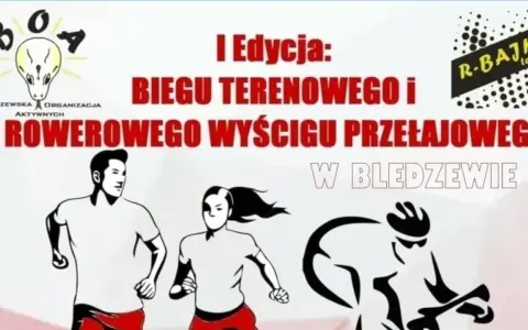 I Edycja Biegu Terenowego i Rowerowego Wyścigu Przełajowego w Błędzewie. Biegi wchodzą z oporem, ale determinacja zawodników jest widoczna.