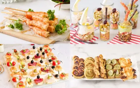 Deliciosas pica pica ideas: camarones, canapés variados, ensaladas en vaso y hojaldres salados. ¡Perfecto para cualquier evento!