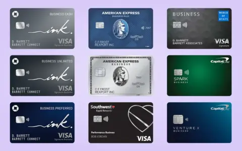 A collage of business credit cards, showcasing options for how u.s. startups get credit cards, including Chase Ink, Amex, Capital One Spark, and Southwest cards.