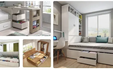 Idées d'aménagement petite chambre : lits avec rangements intégrés, bureaux gain de place et armoires modulables pour optimiser l'espace.