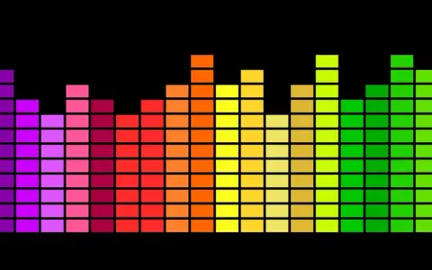 Un égaliseur graphique aux couleurs vives, du violet au bleu, montrant le meilleur réglage pour une expérience sonore optimale.