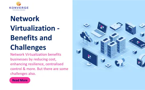 Isometric illustration showcasing network virtualization solutions, with servers, laptops, and cloud icons connected by lines.