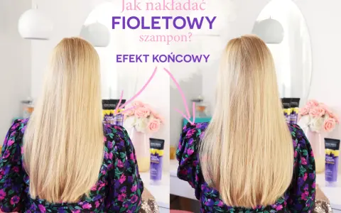 Fioletowy szampon: efekt przed i po. Blond włosy po zastosowaniu fioletowego szamponu stają się jaśniejsze i bardziej lśniące.