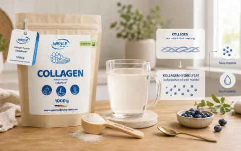 Kollagenhydrolysat: Was ist das? Das Pulver von Wehle Sports wird aus Kollagen gewonnen und in kleine, leicht lösliche Peptide aufgespalten.