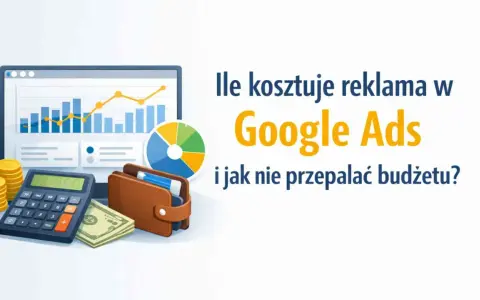 Kalkulator, monety, portfel i wykresy symbolizują koszty reklamy w Google Ads. Dowiedz się, jak nie przepalić budżetu.