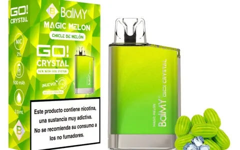 Vape desechable BalMY GO! Crystal sabor Magic Melon, con chicles de melón y cubitos de hielo.