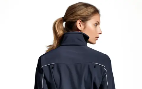Kobieta w granatowej kurtce softshell. Kurtki softshell co to znaczy? To lekka, oddychająca odzież wierzchnia, idealna na zmienną pogodę.