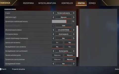 Ustawienia grafiki w grze Apex Legends po polsku: rozdzielczość, cienie, tekstury.
