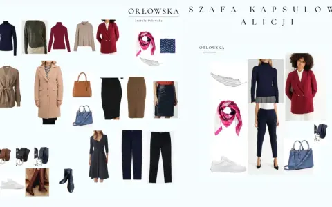 Kolekcja ubrań i akcesoriów tworzących szafę kapsułową. Znajdziesz tu płaszcz, marynarki, swetry, spódnice, spodnie, sukienkę, torebki, buty i paski.