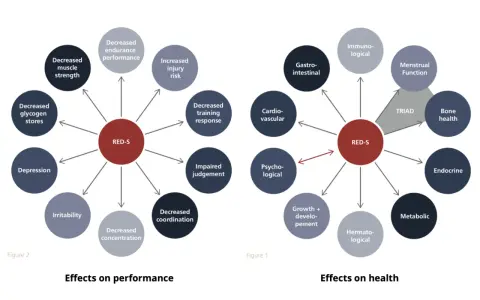 Le syndrome RED-S affecte la performance et la santé, causant fatigue, blessures, troubles psychologiques et hormonaux.