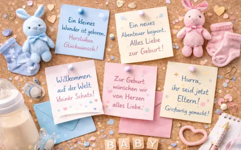 Kleine Hasen, Söckchen und Botschaften feiern die Geburt eines Jungen. Alles Liebe zur Geburt!
