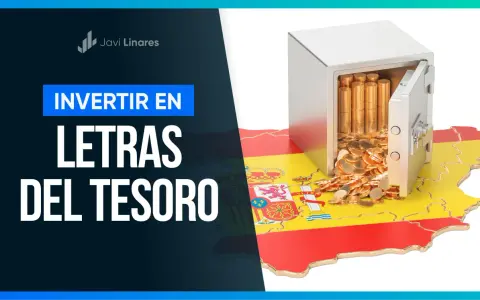 Invierte en letras del tesoro: una caja fuerte rebosante de monedas de oro sobre el mapa de España.