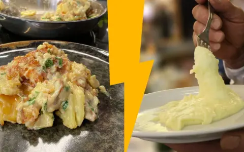 Un plat typique auvergnat : pommes de terre sautées et crémeuses, servies avec une purée onctueuse.