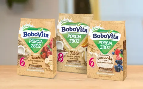 BoboVita: kaszki dla niemowląt z maliną, truskawką, bananem, owocami leśnymi i ryżem. Zawierają żelazo.