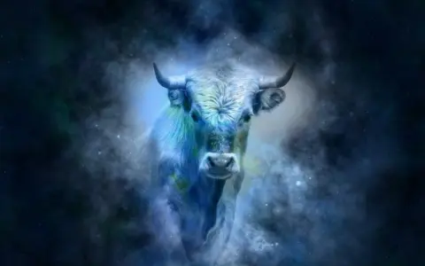 Byk, 21.05 znak zodiaku, majestatycznie kroczy przez kosmiczną mgławicę.