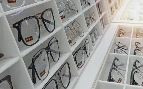 Eleganckie okulary w różnych stylach, niektóre z ceną 2,100. To najdroższe szkła do okularów, które można znaleźć w tym sklepie.