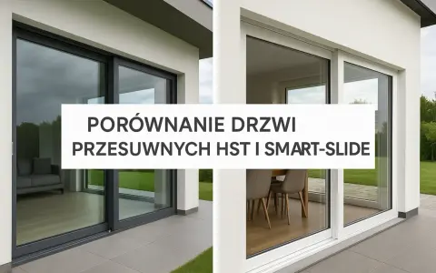 Porównanie drzwi przesuwnych HST i Smart-Slide. Dwa nowoczesne okna, jedno z szarą ramą, drugie białe, prezentują różne style.
