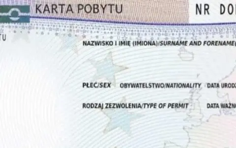 Fragment karty pobytu czasowego z danymi osobowymi i numerem dokumentu.