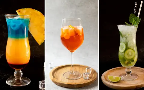 Kolorowy drink przepis: tropikalny, pomarańczowy i zielony koktajl z owocami i miętą. Idealne na lato.