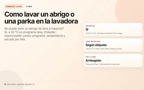 Guía para lavar abrigos y parkas: el poliéster se puede lavar en lavadora a 30-40°C.