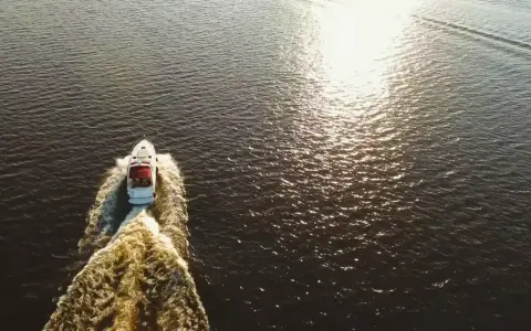 Bateau blanc naviguant sur l'eau sombre, laissant une traînée écumeuse. Le soleil brille, rappelant le temps de séchage Sikaflex.