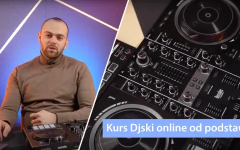 Mężczyzna w golfie obok konsoli DJ-skiej. Kursy Djskie online od podstaw, świetna muzyka swing.