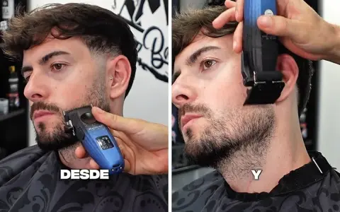 Hombre con barba italiana, antes y después de un corte de barba.
