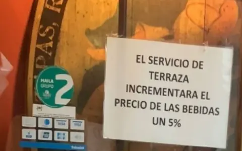 Aviso en un bar: el servicio de terraza incrementará el precio de las bebidas un 5%. Obligación de informar.