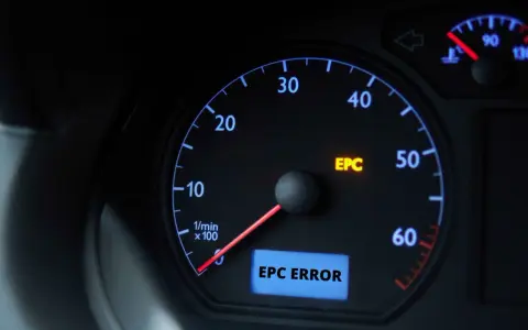 Kontrolka EPC świeci się na desce rozdzielczej VW, sygnalizując błąd.