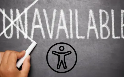 Napis "UNAVAILABLE" przekreślony kredą, obok symbol dostępności. Dostępność jest kluczowa, jak w html details.
