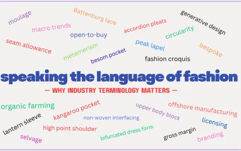 Speaking the language of fashion: terms like "moulage," "bespoke," and "macro trends" are key fashion words.