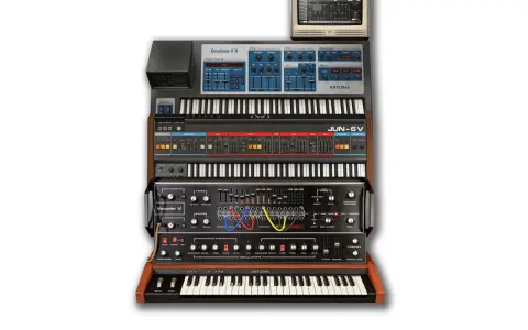 Stos wirtualnych syntezatorów z Arturia V Collection 8: Emulator II V, JUN-6V, Vocoder V i inne.