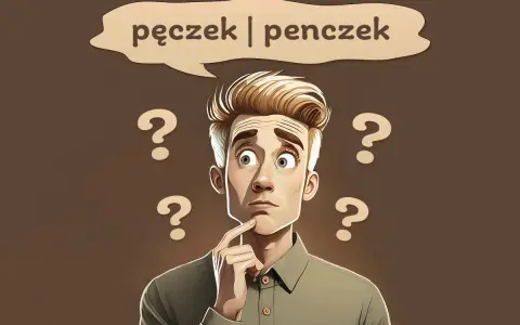 Zastanawia się, zza jaka to część mowy. Wokół niego unoszą się znaki zapytania, a w chmurce widnieje "pęczek | penczek".