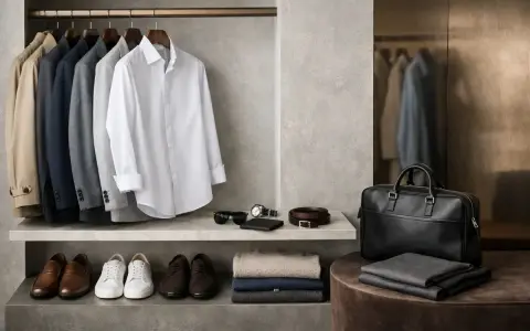 Armadio maschile con abiti eleganti, scarpe e accessori. Un guardaroba curato per trovare il proprio stile uomo.