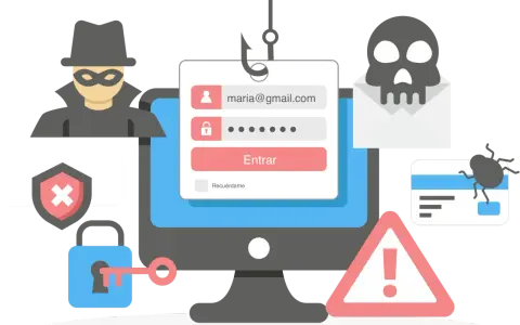 Ladrón acecha login, alerta de seguridad y tarjeta de crédito. ¡Es hora de eliminar phishing!