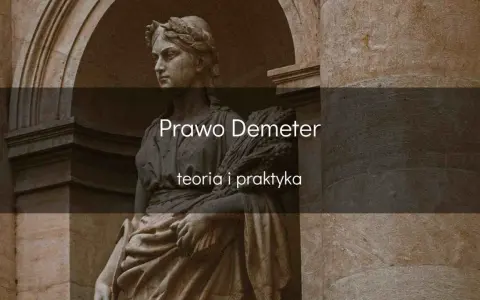 Kamienna rzeźba bogini Demeter z wieńcem i snopem zbóż. Tytuł: Prawo Demeter, teoria i praktyka.