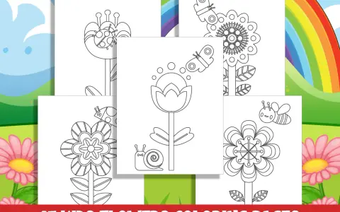 Páginas para colorear de flores de primavera con mariposas, abejas y caracoles.