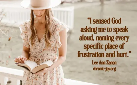 A woman in a floral dress and hat reads a book, her expression thoughtful. The image evokes the feeling of **psalms of lament**, as she seems to be processing difficult emotions.