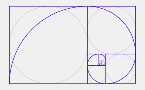 Espiral dorada que se expande, dividiendo rectángulos en proporciones perfectas.