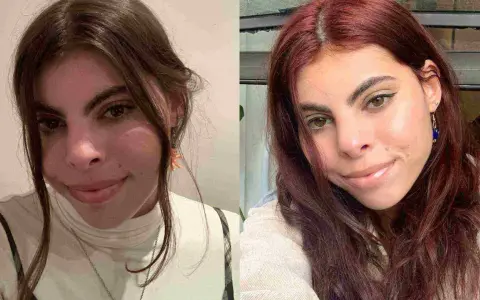 Antes y después: cómo quitar un tinte rojo para poner un castaño. Mujer con cabello castaño y luego con cabello rojo.