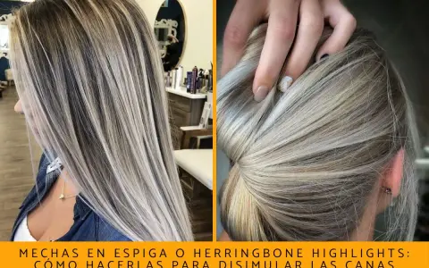 Pelo rubio con mechas plateadas y oscuras, creando un efecto de pelo con canas y mechas que disimula las canas.