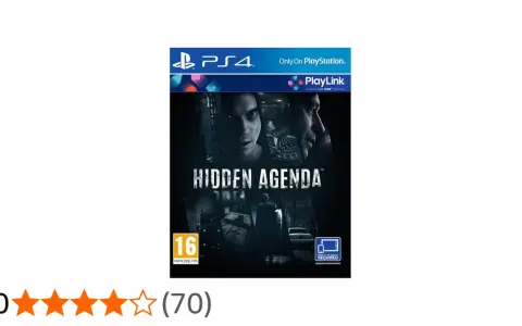 Okładka gry PS4 "Hidden Agenda". Mroczna grafika z twarzami w tle i tytułem gry. Gra wymaga aplikacji mobilnej.