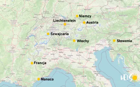 Gdzie są Alpy? Mapa pokazuje Alpy w Szwajcarii, Liechtensteinie, Austrii, Włoszech i Słowenii.