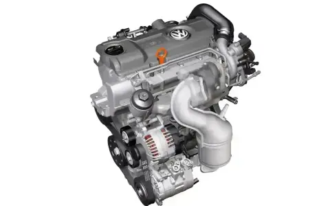 Silnik 1.6 TDI Volkswagena z turbosprężarką i paskiem napędowym.