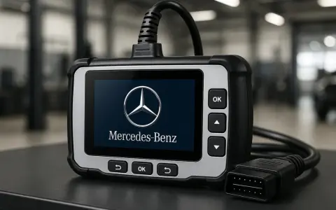 Diagnostikverktyg för Mercedes-Benz visar en lista med felkoder.
