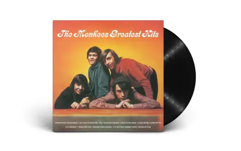 Die LP "The Monkees Greatest Hits" mit den vier Bandmitgliedern und Songtiteln wie "I'm A Believer".