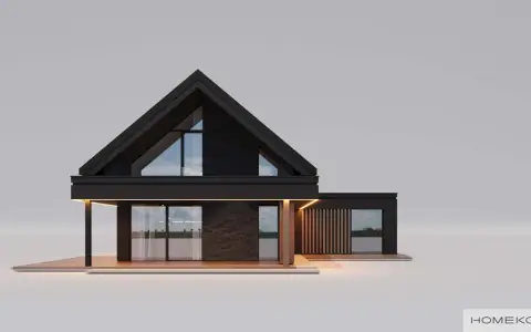 Nowoczesny dom z dużymi przeszkleniami i drewnianymi elementami. Projekt homekoncept 03 zachwyca minimalistyczną formą i dbałością o detale.